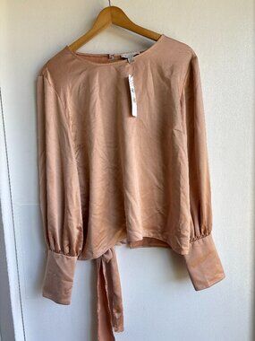 NWT Topshop Blush Open Back Tie Blouse Balloon Sleeve US 10 Nordstrom